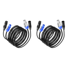 2pcs 6.6 FT DMX512 Extension Cable, AC Power DMX512 3Pin XLR Signal Combo Cables for Stage Lighting, Concerts, Events