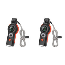 2X Sifflet de Sécurité Multifonction 7 en 1 pour L'Extérieur avec Cordon, Lampe de Poche, Boussole, Thermomètre, Réflecteur, Loupe.