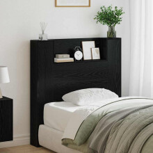 vidaXL Storage Headboard with LED Black Oak Engineered Wood