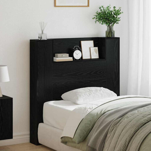 VidaXL vidaXL Storage Headboard with LED Black Oak Engineered Wood