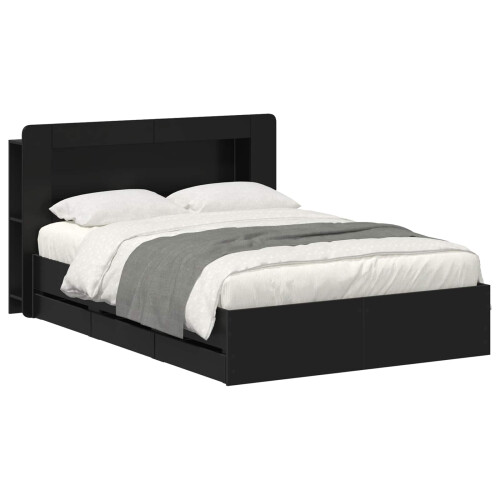 VidaXL vidaXL Bed Frame with Storage Black 150 x 200 cm Engineered Wood 1