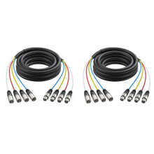 2X 4-Kanaals XLR-Multikabel (Mannelijk Naar Vrouwelijk) van 2 Meter met Kleurgecodeerde Connectoren voor Professionele Microfoons, Podium, Studio en