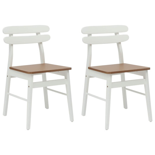 VidaXL vidaXL Dining Chair 2 pcs White and Natural Solid Rubber Wood 1