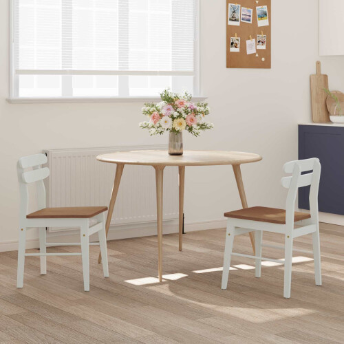 VidaXL vidaXL Dining Chair 2 pcs White and Natural Solid Rubber Wood 2