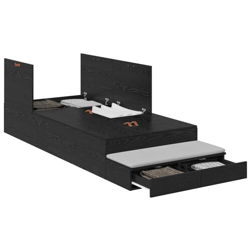 VidaXL vidaXL Storage Bed Frame with Drawer Black Oak 100 cm Engineered Wood 2