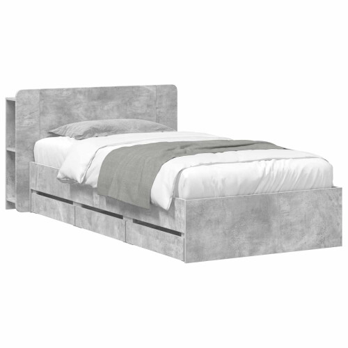 VidaXL vidaXL Bed Frame with Storage with Headboard Concrete Grey 75 x 190 cm 1