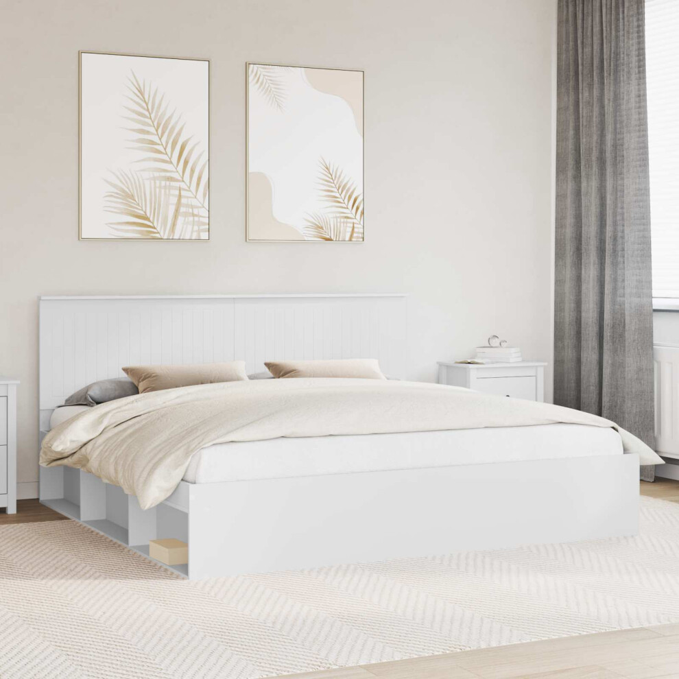 Vidaxl Bed Frame With Headboard White 200 X 200 Cm Solid Pine Wood