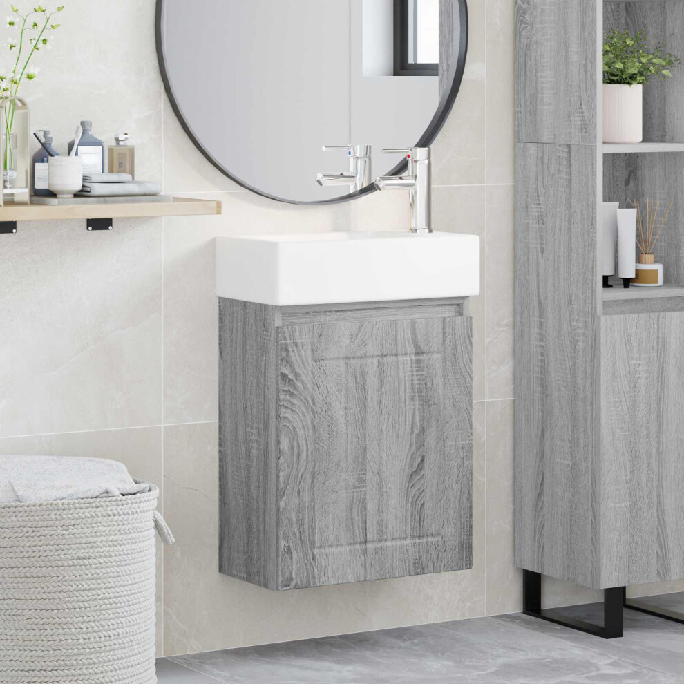 Vidaxl Bathroom Vanity Unit With Tap Grey Sonoma 45.5 X 25.5 X 84 Cm