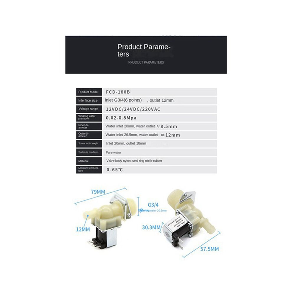 3X Water Inlet G3/4 12Mm Washing Machine Inlet Solenoid Valve Dishwasher Normally Closed Inlet Valve Ac220v 6031282970037