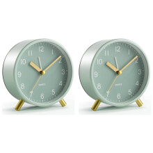 2X Analoge Wekker, Stil en Zonder Tikgeluid, met Nachtlampje, Stijlvolle Ronde Metalen Wekker voor op Kantoor
