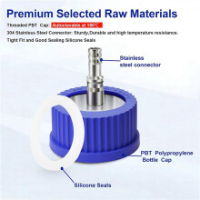 2X Tapa de Seguridad para Botellas de Acero Inoxidable 304 GL45 para Uso en Laboratorio, Tamaño , Diámetro de 8-10 mm, 2 Puertos