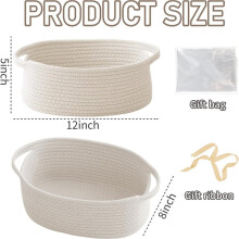 2X Woven Basket,Small Rope Storage Bin with HandlesOrganizer for Shelves Closets,Basket Empty for Books,Dog Toys