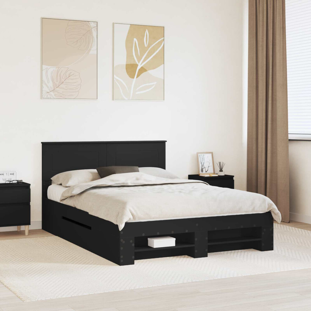 Vidaxl Bed Frame With Headboard Black 140 X 200 Cm Engineered Wood