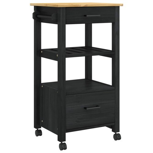 VidaXL vidaXL Kitchen Trolley MONZA Black 48 x 40 x 88.5 cm Solid Pine Wood 1