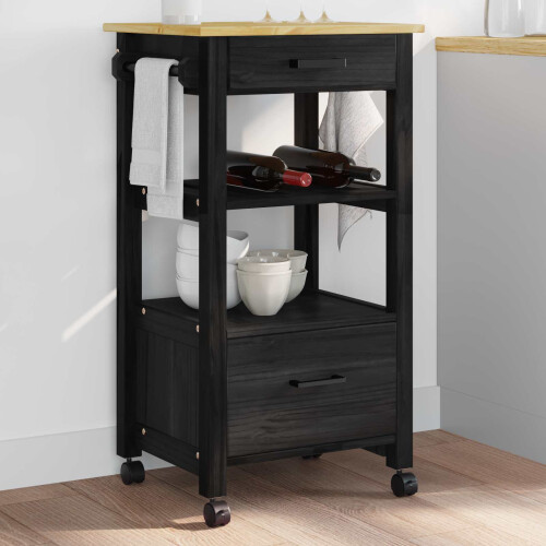 VidaXL vidaXL Kitchen Trolley MONZA Black 48 x 40 x 88.5 cm Solid Pine Wood 2