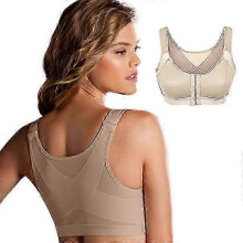 (M, Skin) Vest Bras S-L Front Closure Posture Corrector Lift Up Bra Women Push Up Cross Back Underwear Shockproof Sports Support Fitness