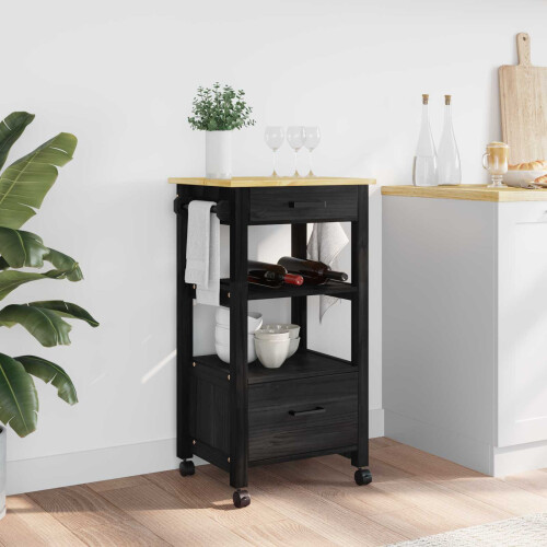 VidaXL vidaXL Kitchen Trolley MONZA Black 48 x 40 x 88.5 cm Solid Pine Wood
