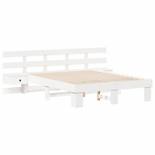 VidaXL vidaXL Bed Frame with Headboard White 135 x 190 cm Solid Pine Wood 2