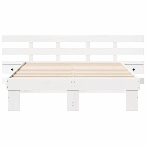 VidaXL vidaXL Bed Frame with Headboard White 135 x 190 cm Solid Pine Wood 2
