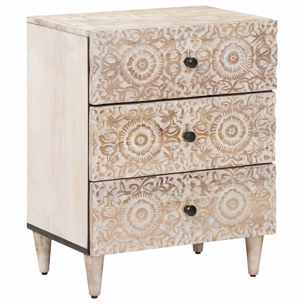 Vidaxl Bed Cabinet With Drawer 50 X 33 X 60 Cm Solid Mango Wood White