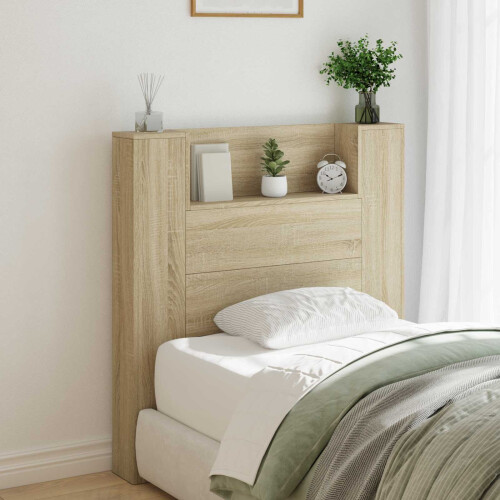VidaXL vidaXL Storage Headboard with LED Sonoma Oak Engineered Wood