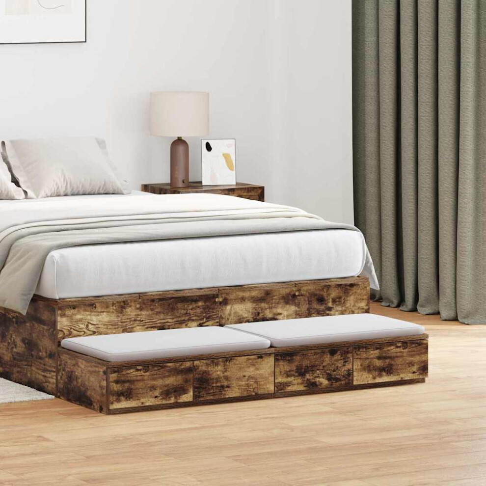 Vidaxl Bed Drawers Smoked Oak 120 X 36.5 X 16.5 Cm Engineered Wood