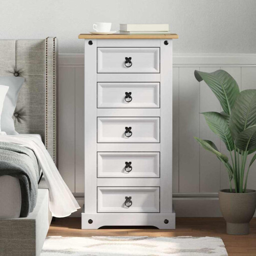 VidaXL vidaXL Bedside Table Corona White 53 x 39 x 103 cm Solid Pine Wood