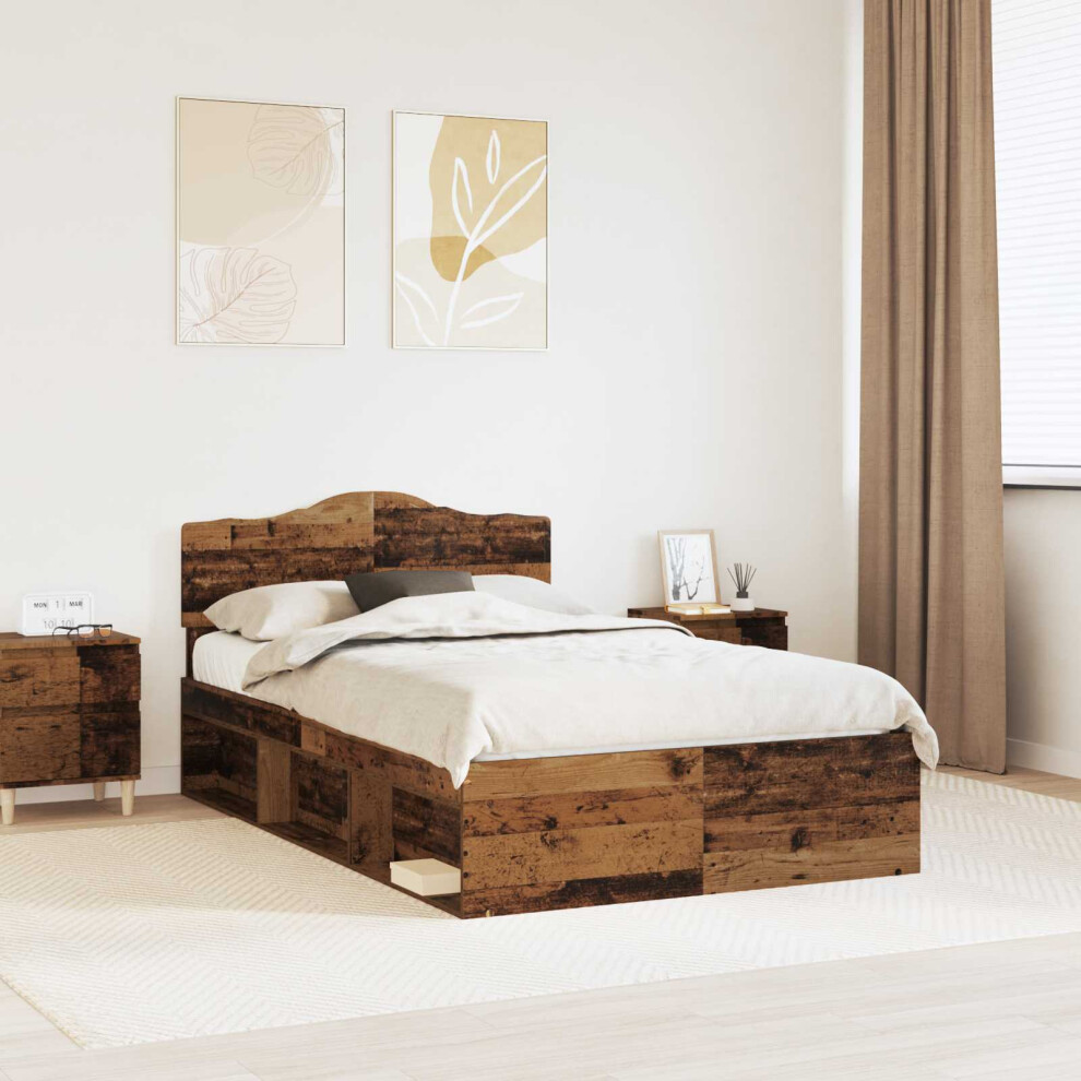 Vidaxl Bed Frame With Headboard Old Wood 135 X 190 Cm Solid Pine Wood