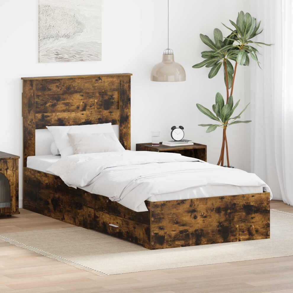 Vidaxl Bed Frame With Headboard Smoked Oak 90 X 200 Cm Engineered Wood