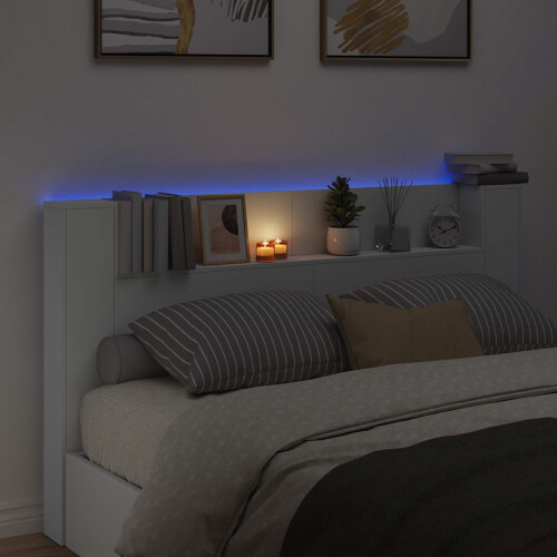 VidaXL vidaXL Storage Headboard with LED White Engineered Wood 2