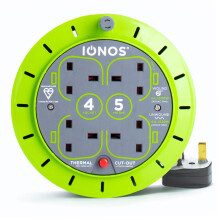 IONOS 4 Socket Cable Reel, 5m, Green, 13 Amp, Thermal Cut Out, Heavy Duty, Outdoor Extension Lead, Ideal for DIY, Workshop, Garden, Home Use (ION5M13