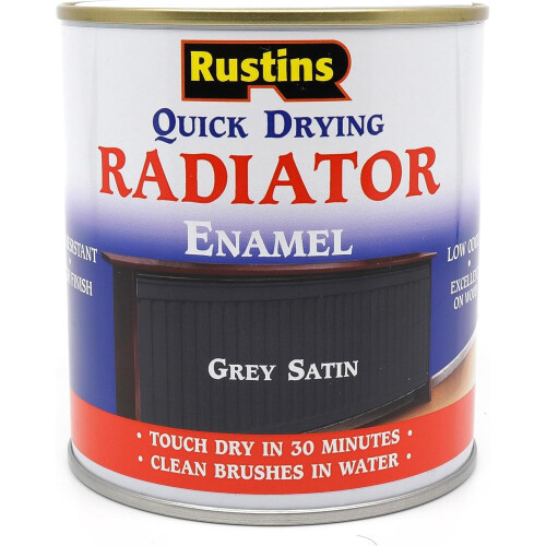 Rustins RUSTINS Quick Drying Radiator Enamel Satin - Grey 250ml – Durable, Long-Lasting