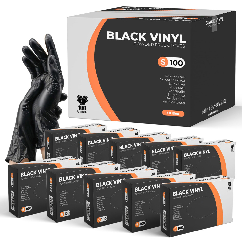 Praima Black Vinyl Gloves, 1000 Count, Powder Free & Latex Free, Multi-Purpose Black Disposable Gloves For Food Handling, Cooking, Cleaning & Medical 5005561829751