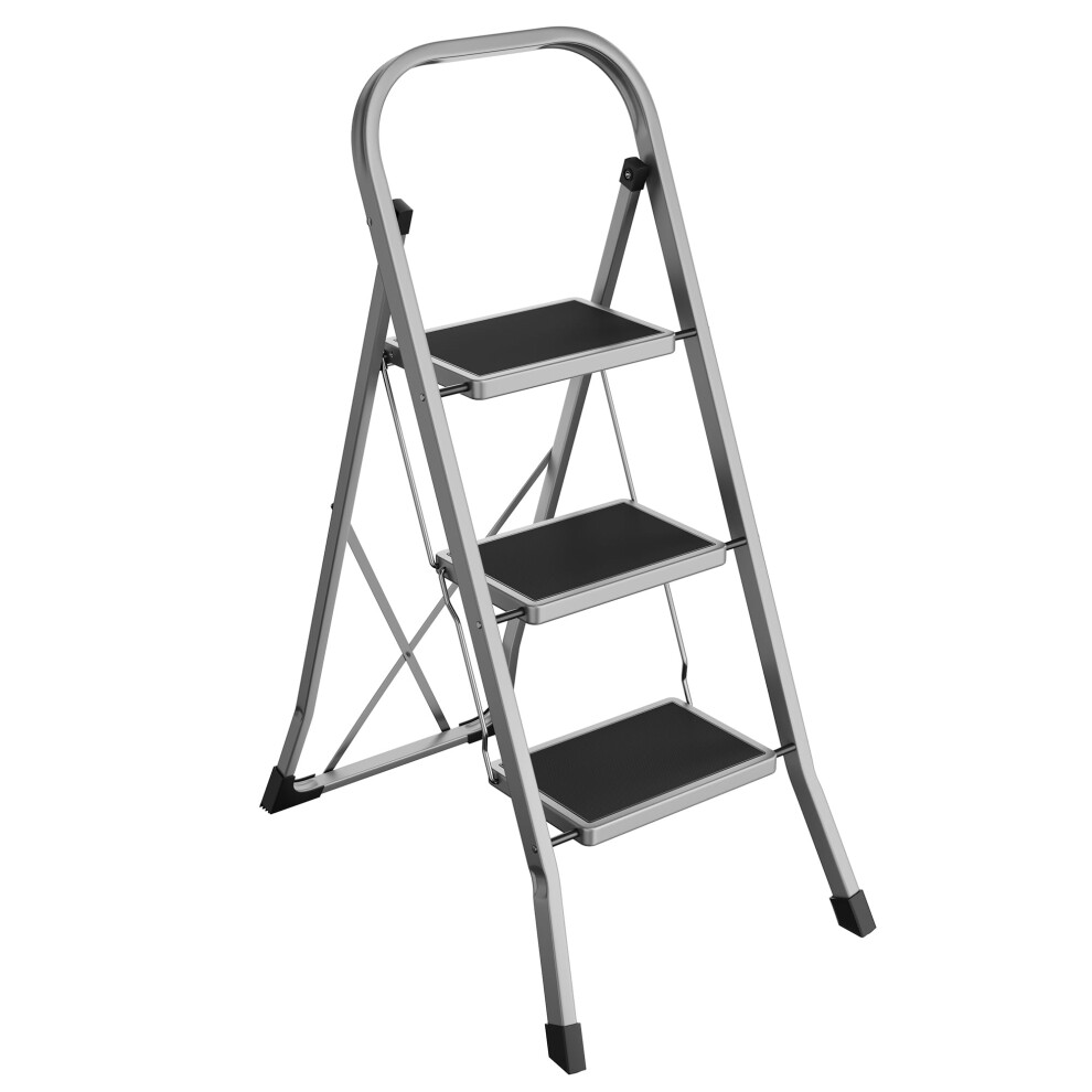 Songmics Step Ladder, 3-Step Ladder, Folding Ladder, Safety Lock, Space-Saving Storage, Holds Up To 150 Kg, Dove Gsl003gy01 Grey