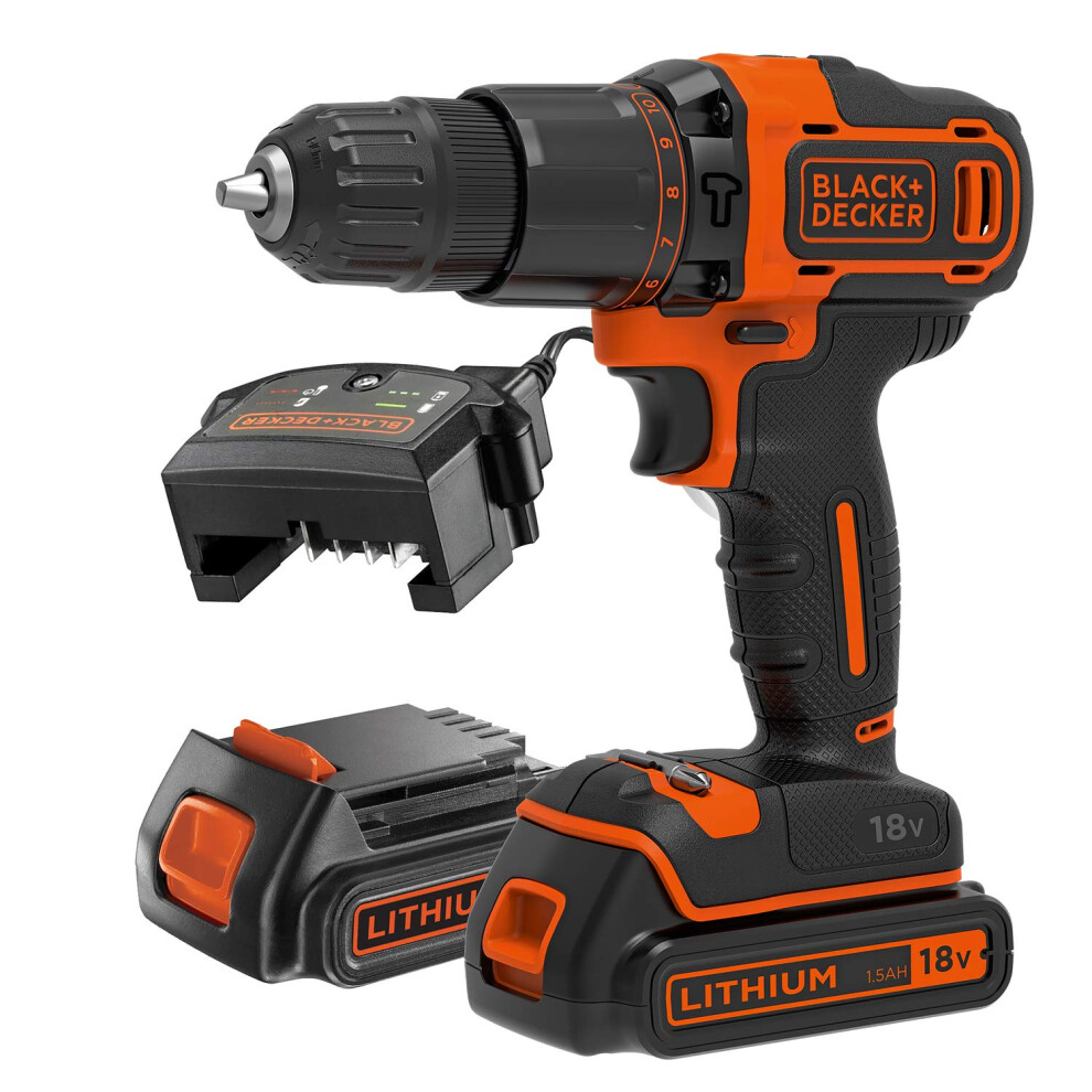 Photos - Drill / Screwdriver Black&Decker BLACK+DECKER 18 V Cordless 2-Gear Combi Drill with Kitbox and 2X 1.5 Ah Lithium 