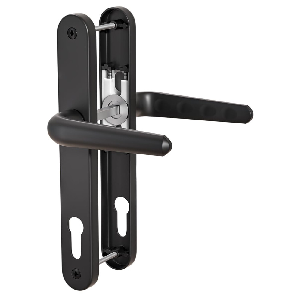 Bwintech 1 Set Black Upvc Door Handle Set, 92Mm Backset, 210Mm Screw Hole Distance, 243Mm Plate Length Front Door Handles For Upvc Door 5001540808045