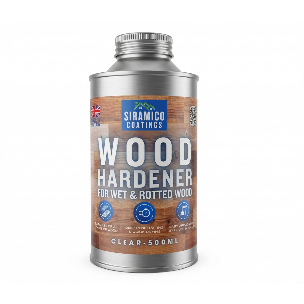 Siramico Hardener For Rotted Wood | 500Ml | Clear Deep Penetrating Wood Hardener | Suitable For All Timber Types 5000008169582