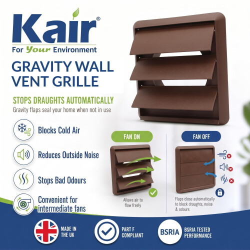 Kair Brown Ø100mm Gravity Wall Vent Grille with Backdraught Shutters 1