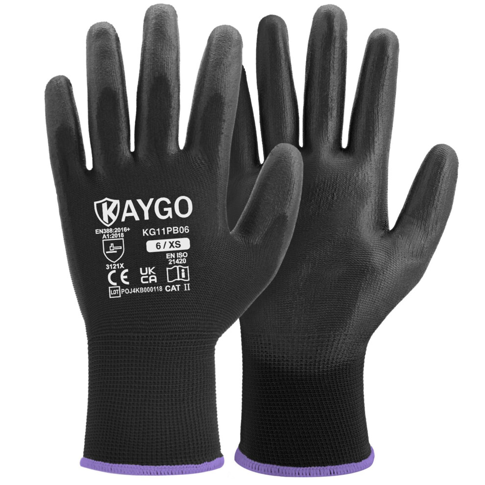Kaygo Work Gloves Pu Coated-12 Pairs, Kg11pb, Safety Working Gloves With Secure Grip On Palm & Fingers, For Men And Women, Ideal For General Purpose 5002722664893