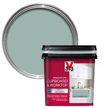 V33 Renovation Cupboard & Worktop Paint, Agave Green Satin, 750ml