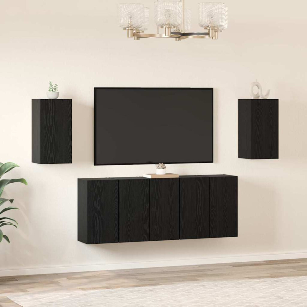 Vidaxl Tv Cabinet Set Wall-Mounted 7 Pcs Black Oak 30.5 X 30 X 60 Cm