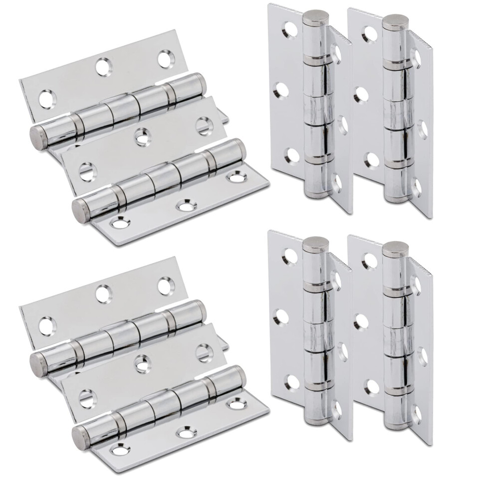Xfort 3 Inch (75Mm) Polished Chrome Ball Bearing Hinges, Steel Door Hinge For Wooden Doors (4 Pairs) 5001683391909
