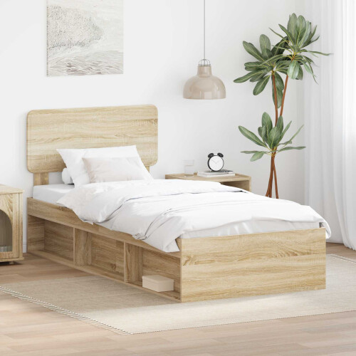 VidaXL vidaXL Bed Frame with Headboard Sonoma Oak 75 x 190 cm Solid Pine Wood
