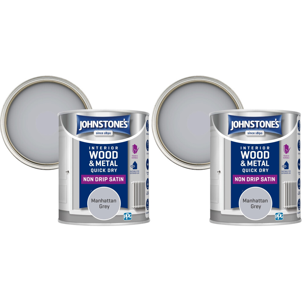 Johnstone's Quick Dry Satin, Manhattan 750Ml (Pack Of 2) Grey