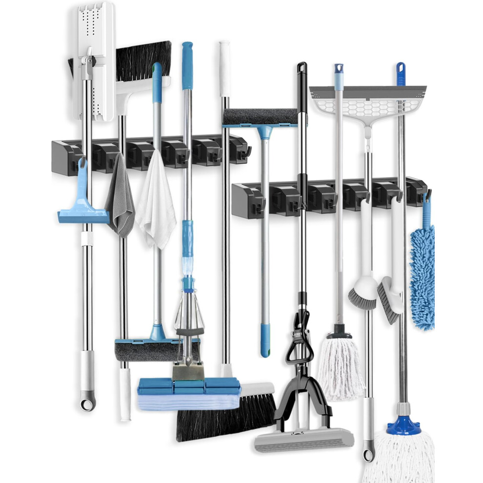 Acemining Broom Mop Holder Wall Mounted, Heavy Duty Broom Storage With 5 Holders 6 Hooks, Utility Room Storage Solutions For Cupboard Kitchen Bathroo 5000796440610