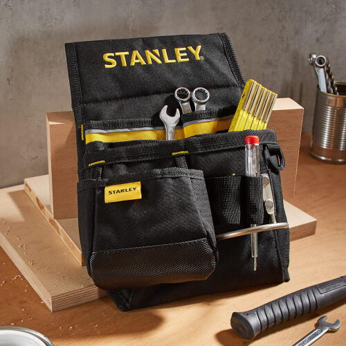 STANLEY STANLEY Leather Tool Belt Pouch, Double Pocket Storage Organiser, Hammer Loop, 1-96-181 1