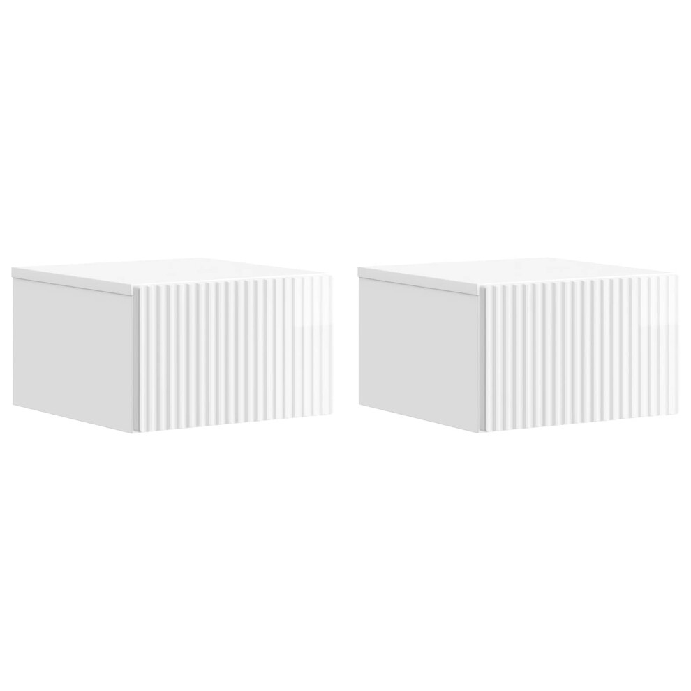 Vidaxl Wall-Mounted Bedside Cabinet With Drawer 2 Pcs High Gloss White