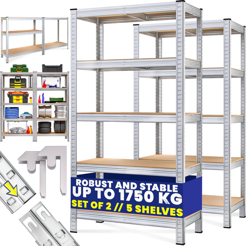 Monzana 2X 5 Tier Heavy Duty Garage Shelving Unit 180X90x40cm Shed Racking Galvanised Steel Metal Shelving Units Storage Shelves Warehouse Shed Rack 5001976344674