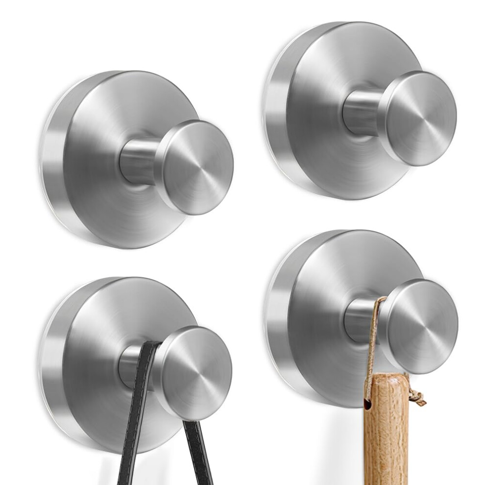 4Pcs Silvery Suction Cup Hooks For Hanging Up To 22Lbs No Drill Suction Strong Hooks For Bathroom Towel Shower Door,Stainless Steel Vacuum Adhesive W 5003397154030