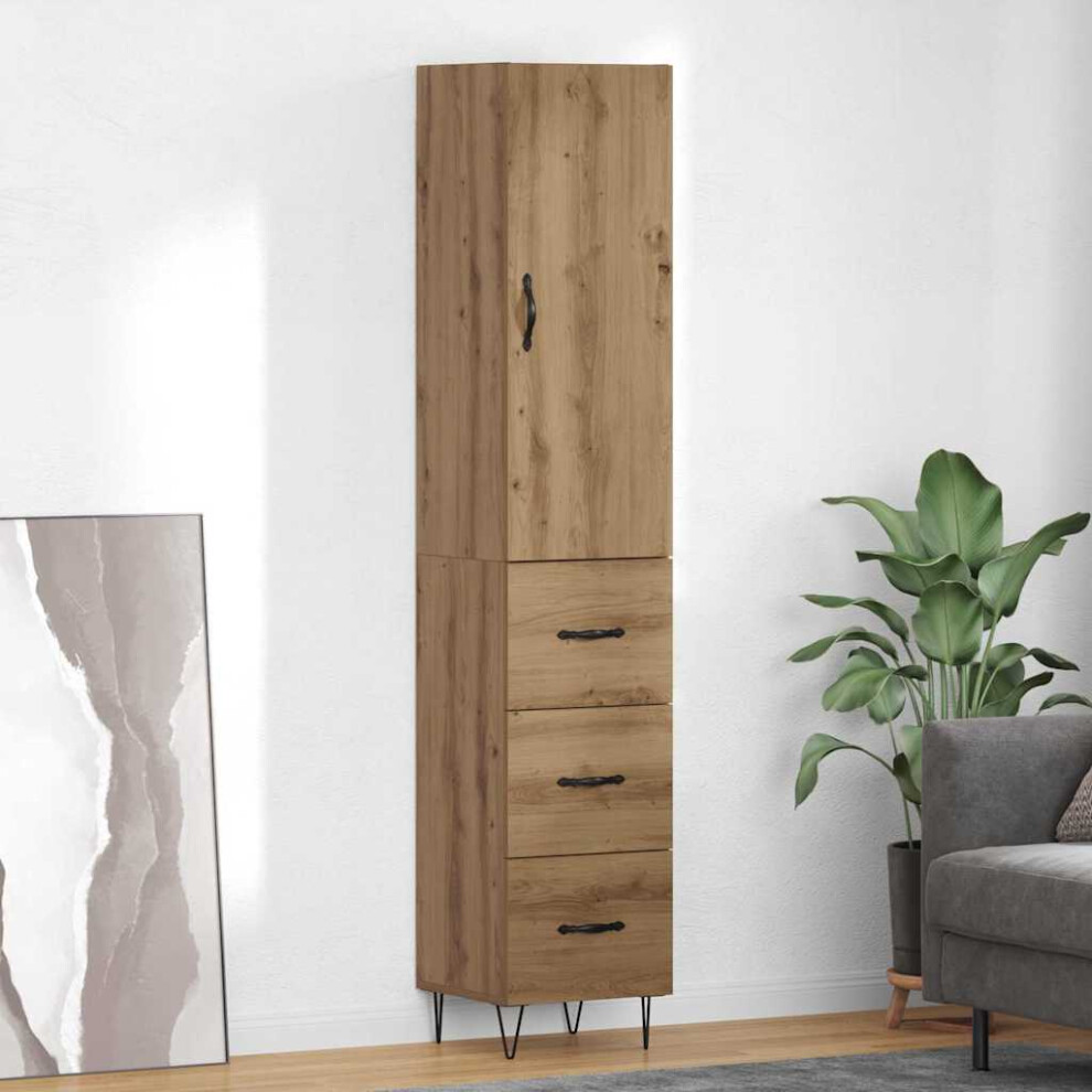 VIDAXL Artisan Oak Tall Slim Highboard - 3 Drawer - Image 2